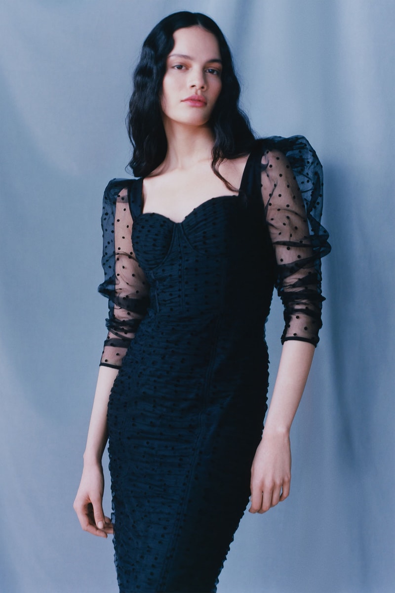 self portrait fall winter fw21 collection lookbook black dress puff sleeve chiffon sheer