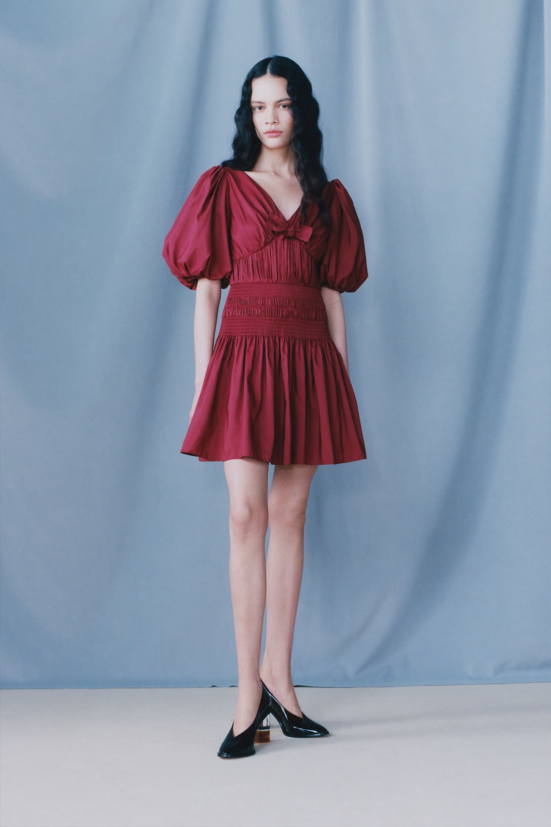 self portrait fall winter fw21 collection lookbook red dress pleats puff sleeves