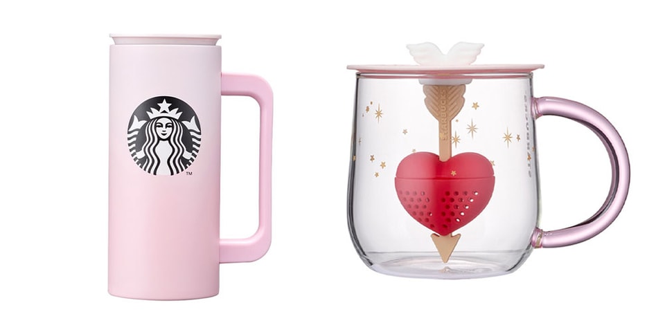 New Starbucks Pink Sakura Color-changing Glass Coffee Mug Cup with Flower  Stick
