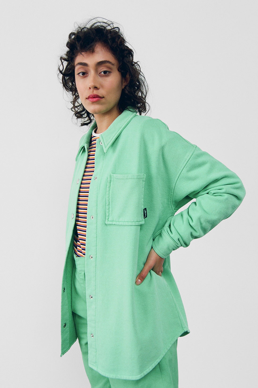 stussy spring 2021 collection lookbook womenswear mint green shirt jacket shacket