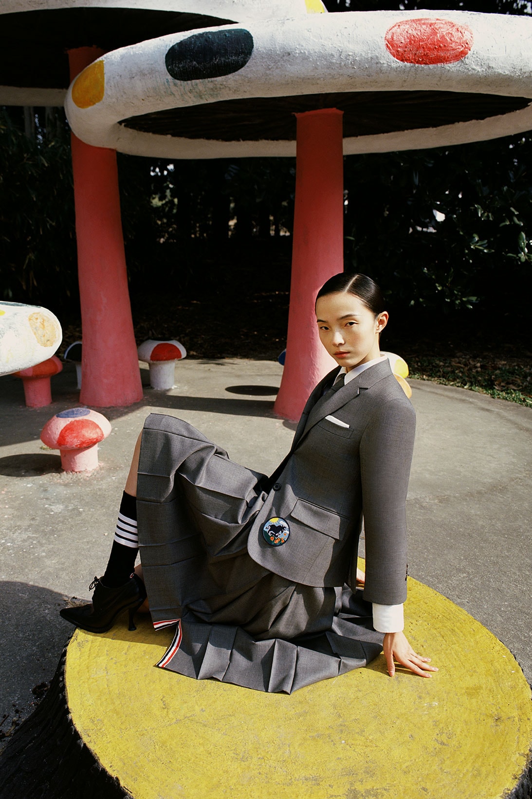 thom browne lunar new year ox capsule collection red scarf patch xiao wen ju suit skirt jacket