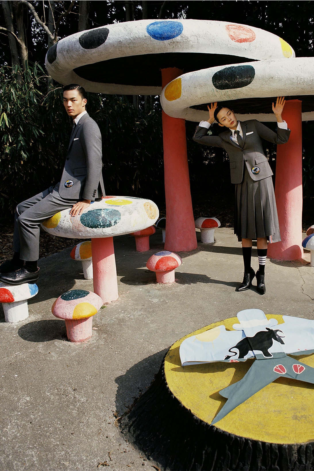 thom browne lunar new year ox capsule collection red scarf patch xiao wen ju suit skirt playground
