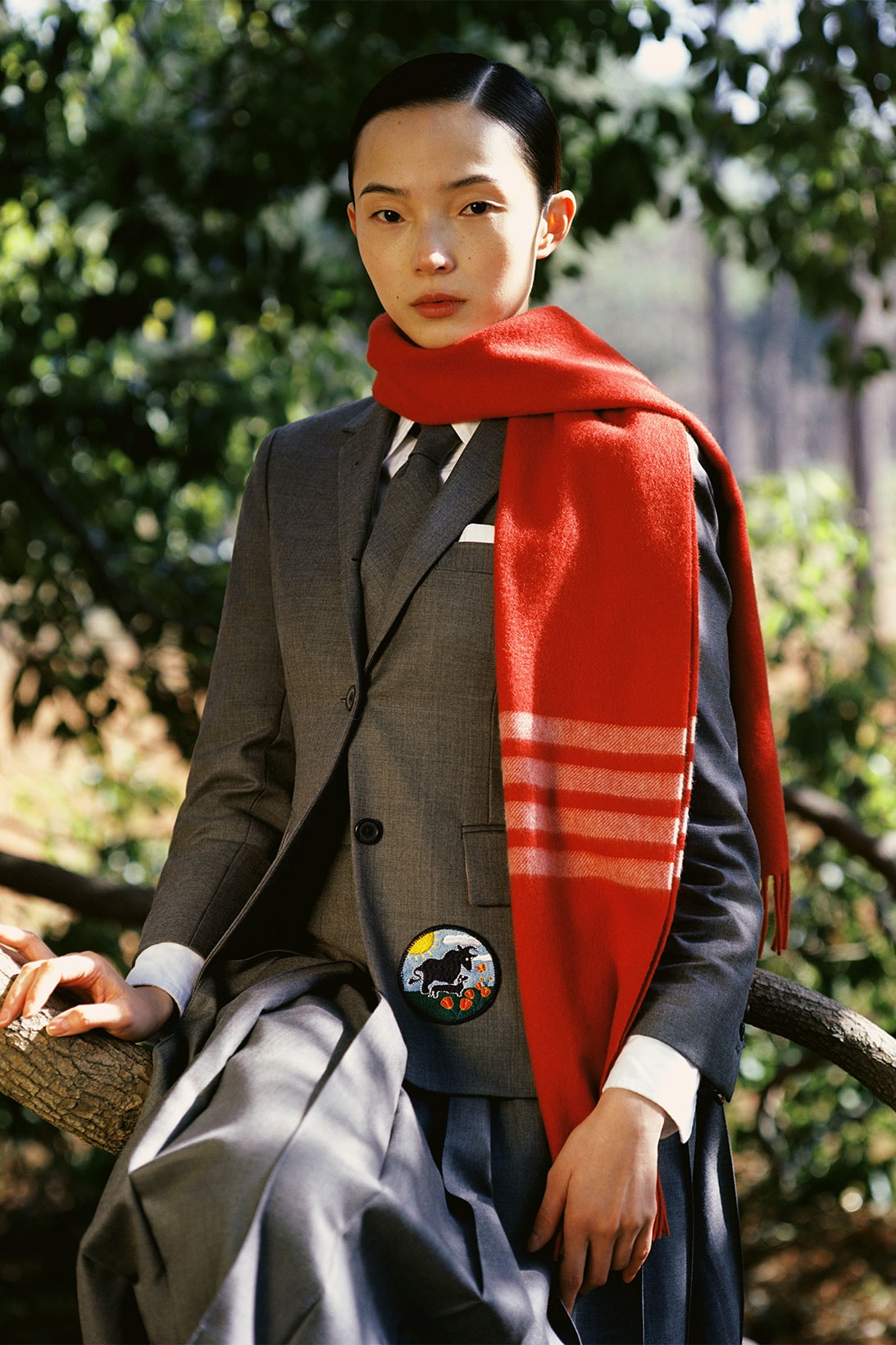 thom browne lunar new year ox capsule collection red scarf patch xiao wen ju suit