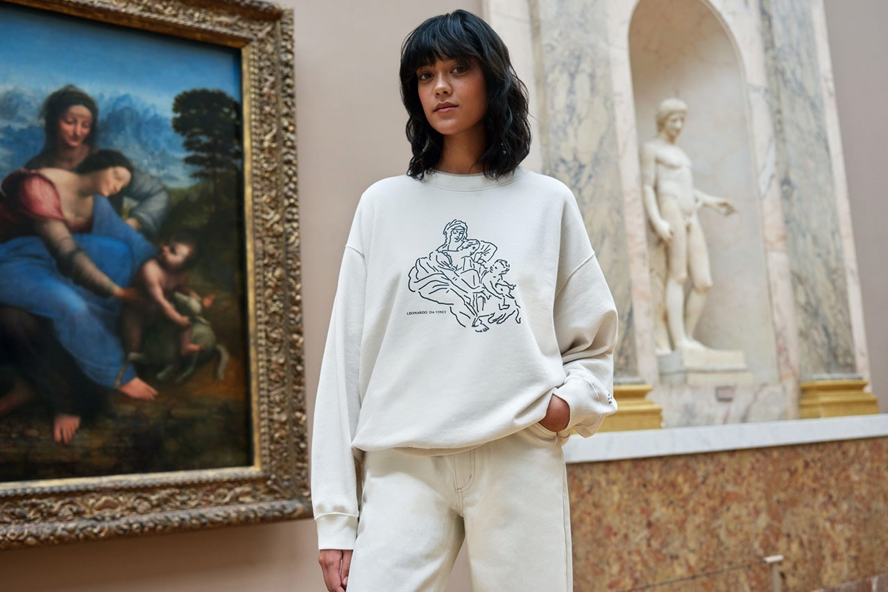 uniqlo ut musee du louvre paris collaboration campaign art white sweater pants painting sculpture