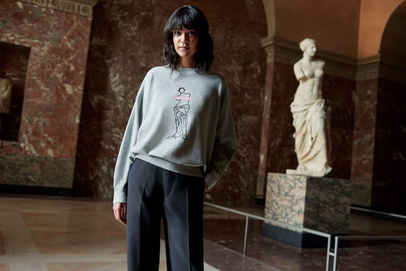 uniqlo ut musee du louvre paris collaboration campaign art sweater gray black pants sculpture