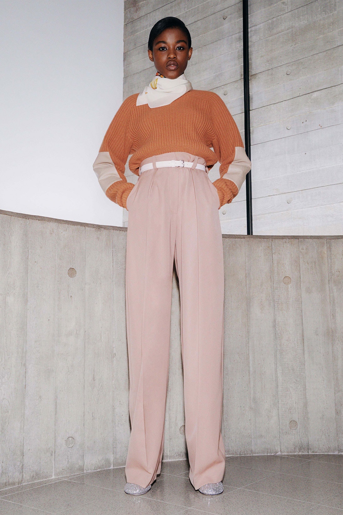 victoria beckham fall winter 2021 fw21 collection orange knit sweater pants