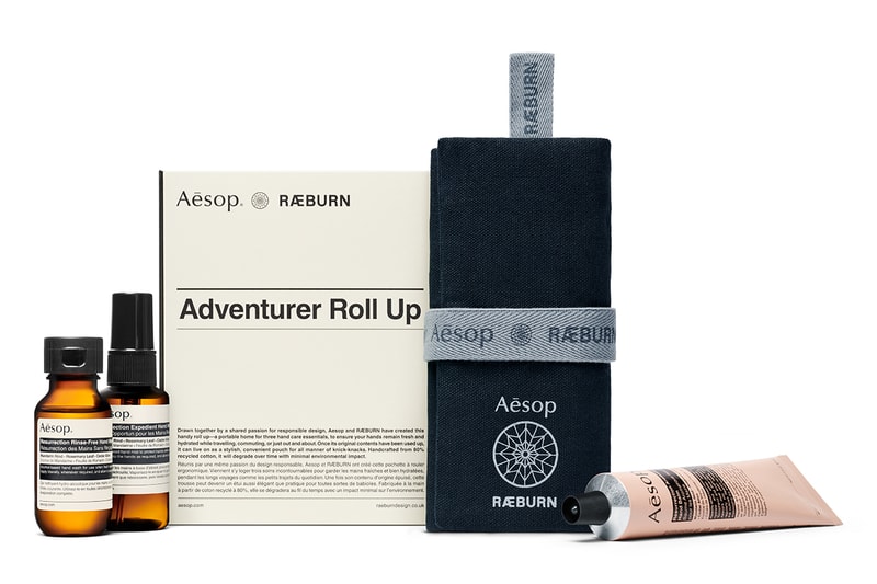 aesop raeburn travel essentials collaboration skincare product set packaging box tube creams