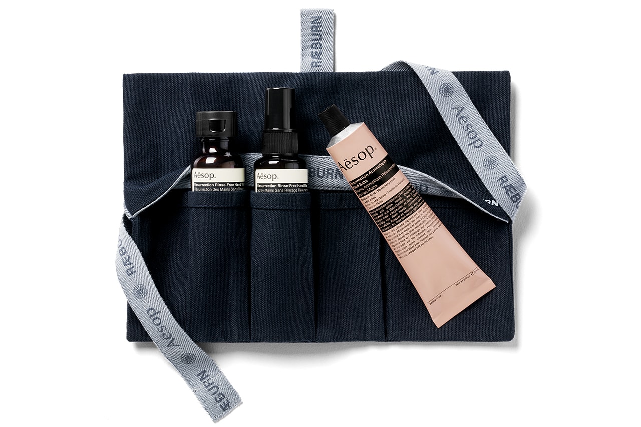 aesop raeburn travel essentials collaboration skincare product set packaging set