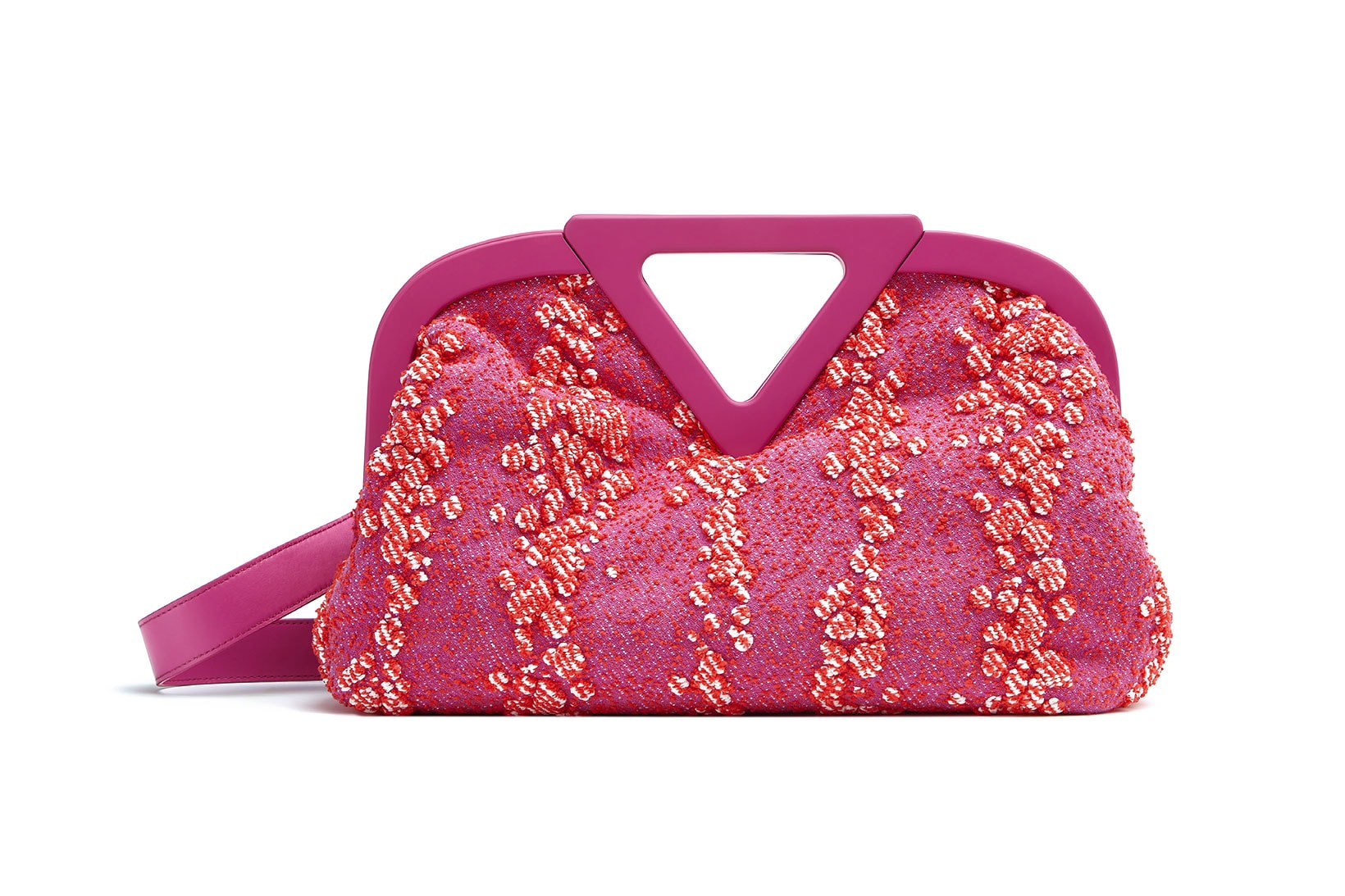 bottega veneta salon 01 triangle handbag collection front hot pink