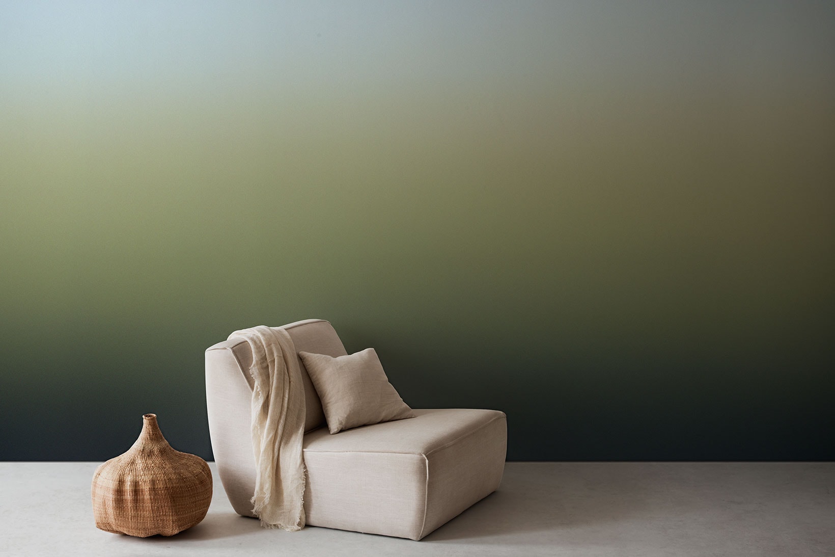 calico wallpaper gradient home design interior archibong dimorestudio sabine marcelis neri hu green khaki arm lounge chair