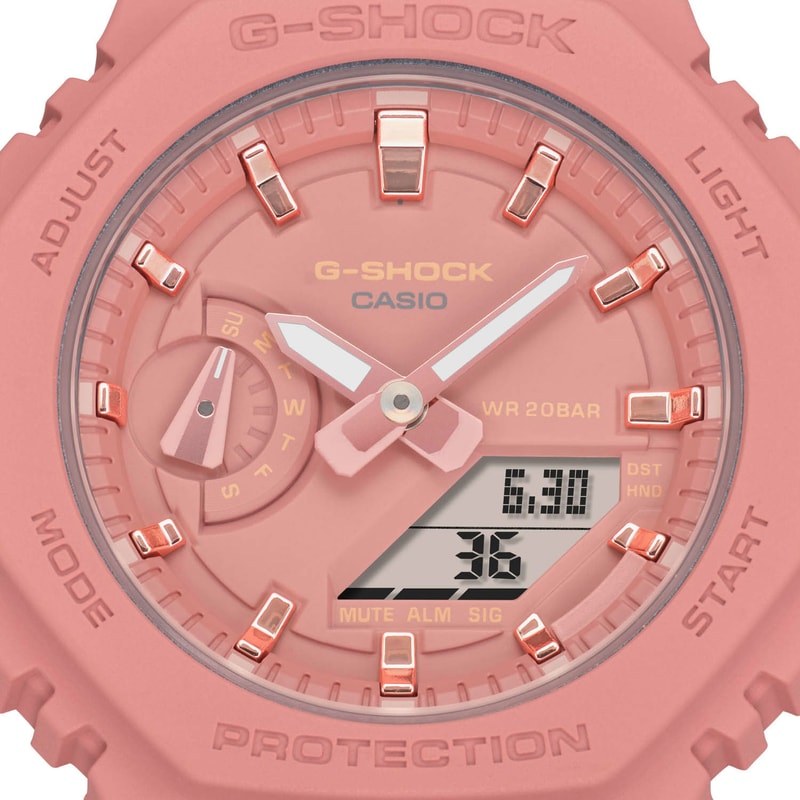 casio g-shock watches gma s2100 octagonal bezel face pastel pink details