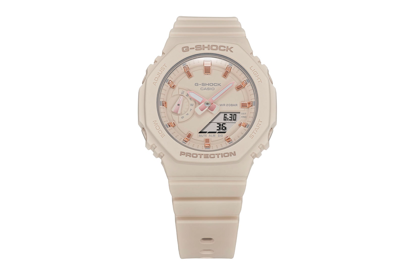casio g-shock watches gma s2100 octagonal bezel face beige ivory pink index
