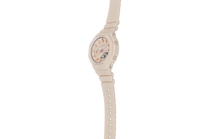 casio g-shock watches gma s2100 octagonal bezel face beige ivory strap side