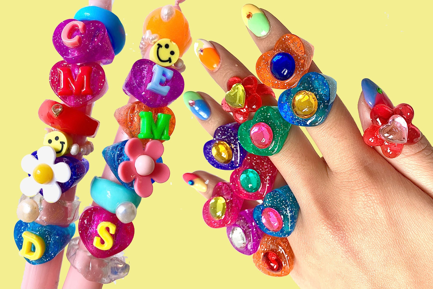 Where To Buy Colorful Chunky Rings 90s Inspired Jewelry Instagram Rings Necklaces Charms Fun 