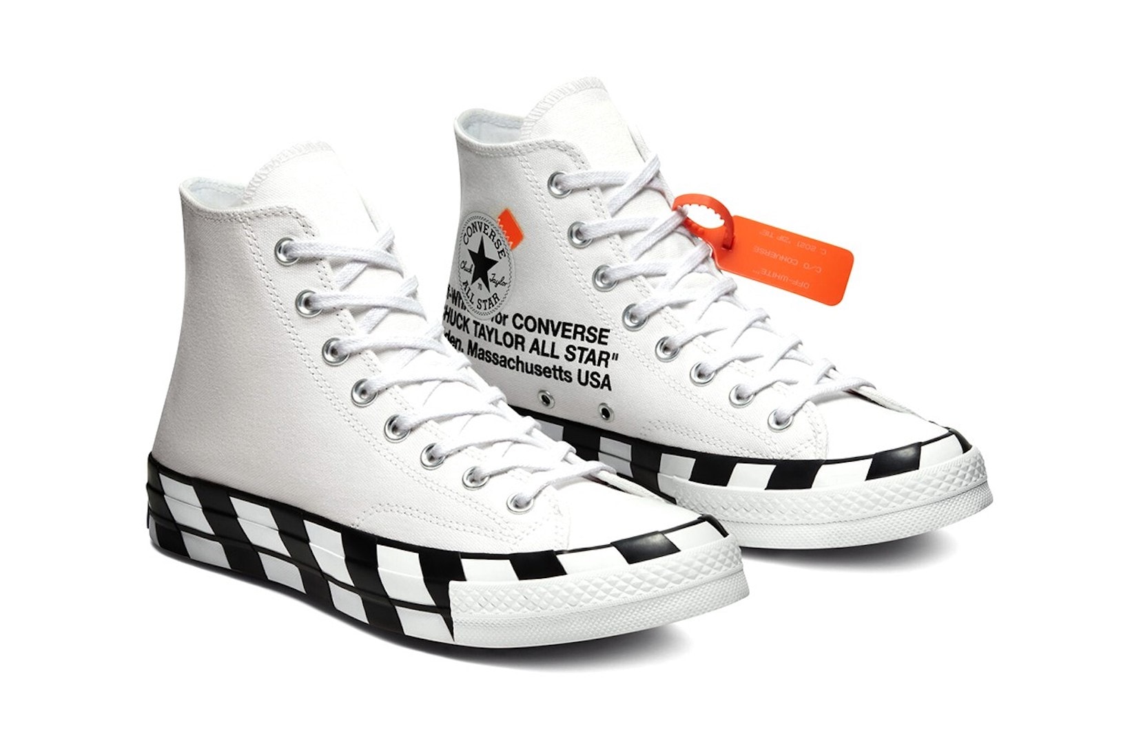 converse off white virgil abloh chuck 70 hi sneakers collaboration white black orange footwear shoes kicks sneakerhead lateral