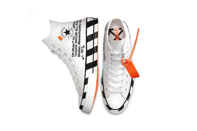 converse off white virgil abloh chuck 70 hi sneakers collaboration white black orange footwear shoes kicks sneakerhead top view aerial insole