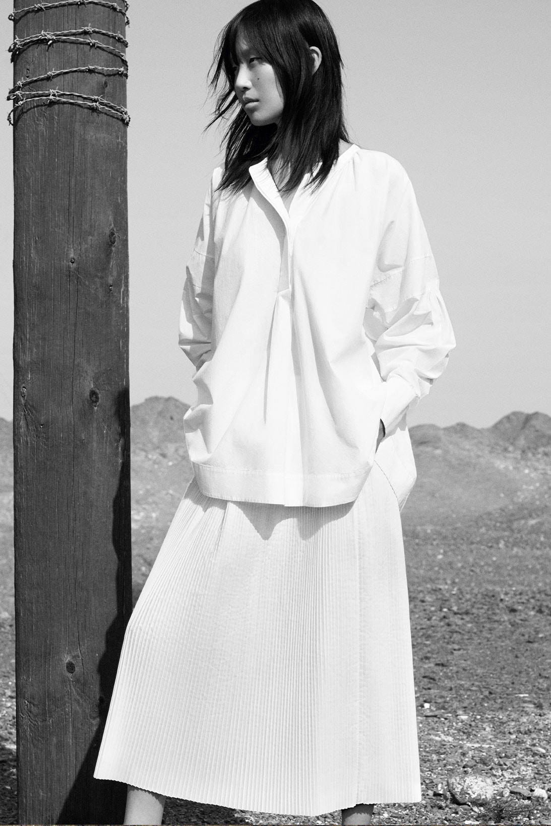 cos spring summer ss21 collection campaign dohyun kim white shirt skirt