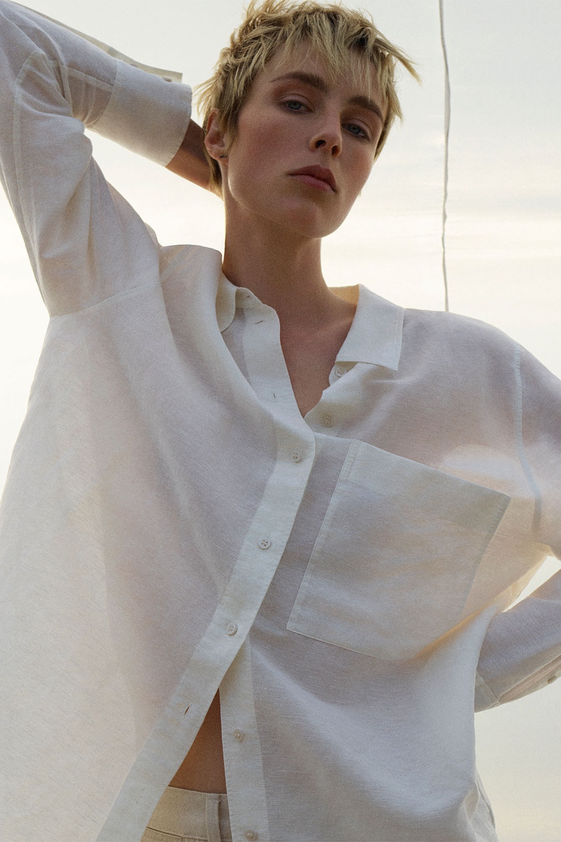 cos spring summer ss21 collection campaign edie campbell white shirt