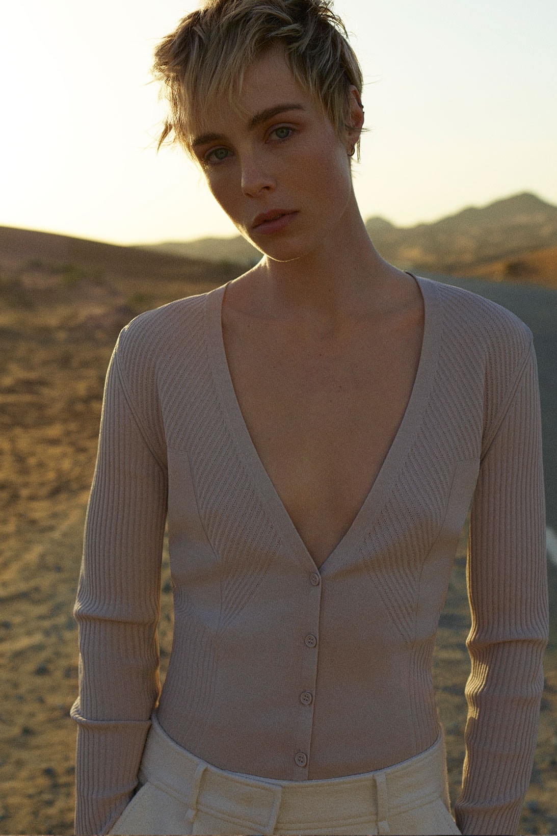 cos spring summer ss21 collection campaign edie campbell knit cardigan