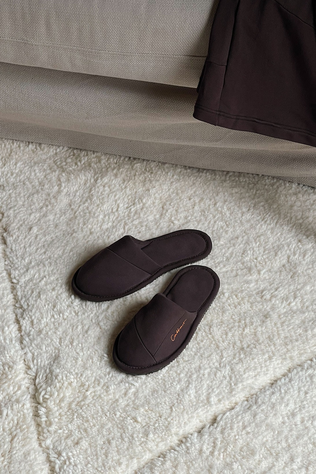 danielle cathari home slippers upcycle spring summer collection repurpose sustainability brown