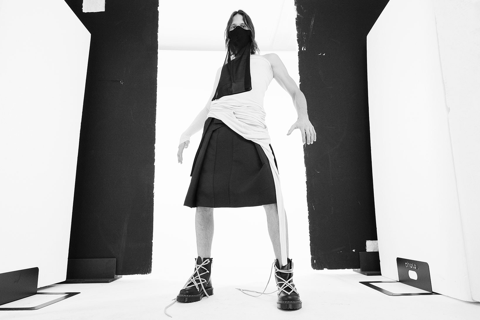dr martens rick owens collaboration 1460 bex boots dress on foot look model