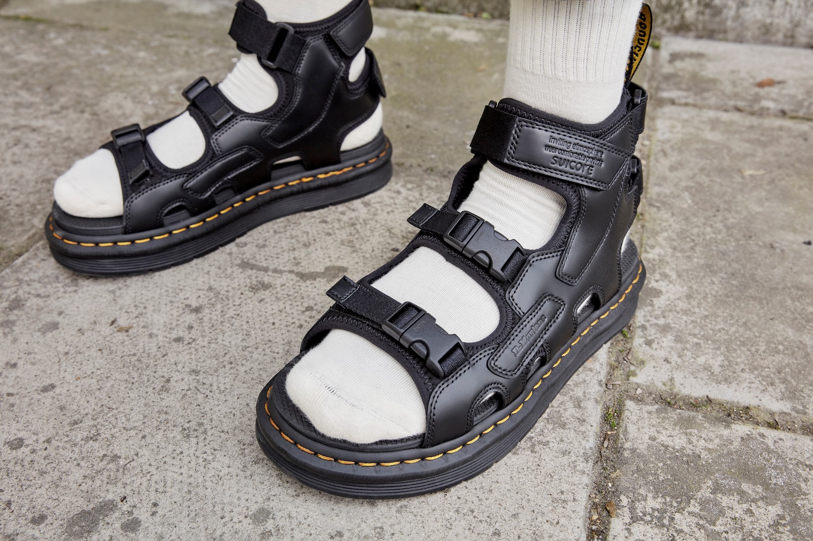 dr martens suicoke sandals collaboration lorsan depa boak black on foot socks
