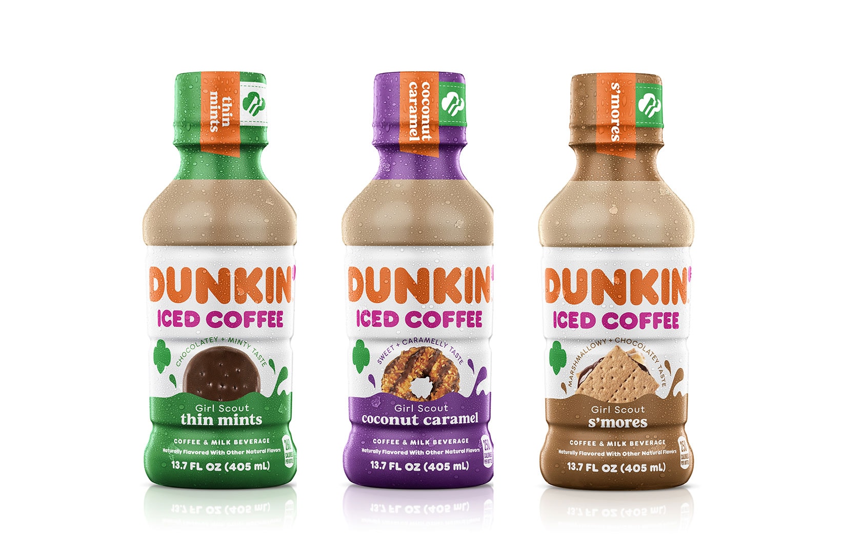dunkin girl scout cookie iced coffee smores coconut caramel thin mints collaboration