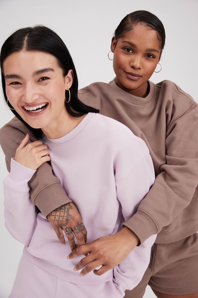 girlfriend collective sweatshirts hoodies shorts joggers brown pastel purple