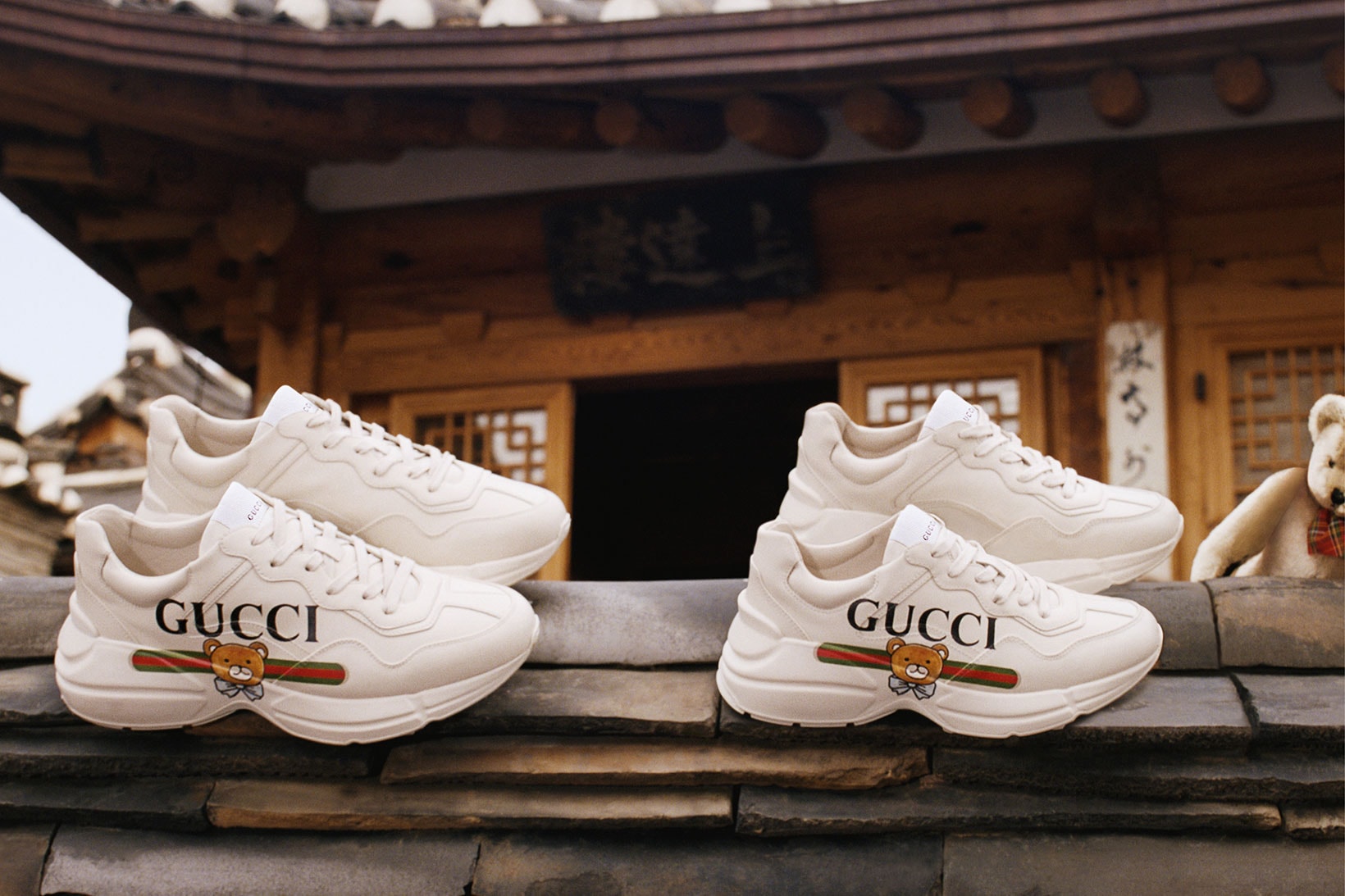gucci kai collaboration capsule collection teddy bears rhyton sneakers