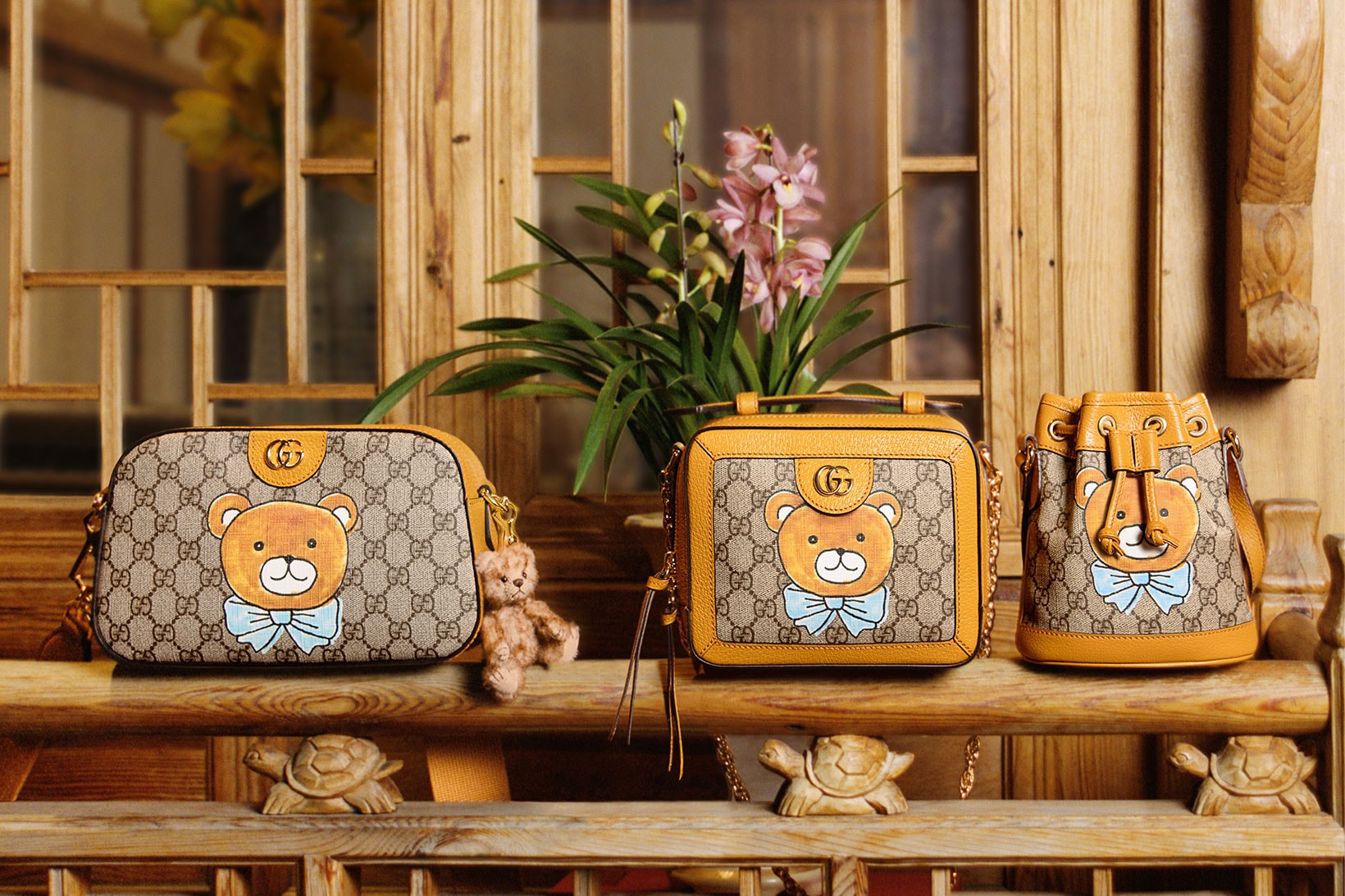 gucci kai collaboration capsule collection teddy bears handbags hanok