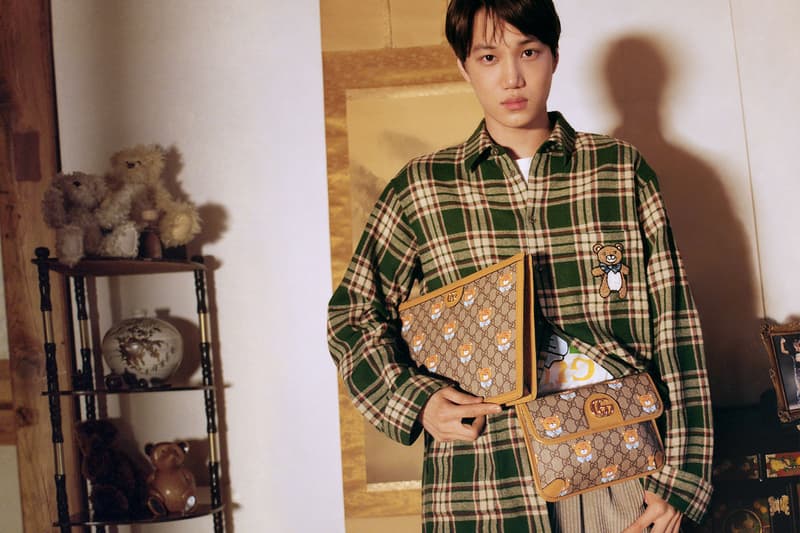 gucci kai collaboration capsule collection teddy bears plaid check shirt clutch