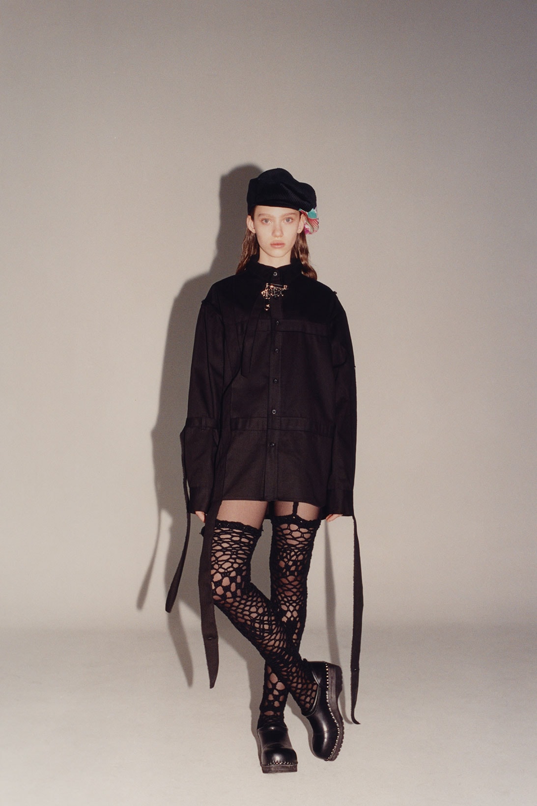 joegush fw21 fall winter collection lookbook korean emerging designer corudoy beret fishnet tights womenswear