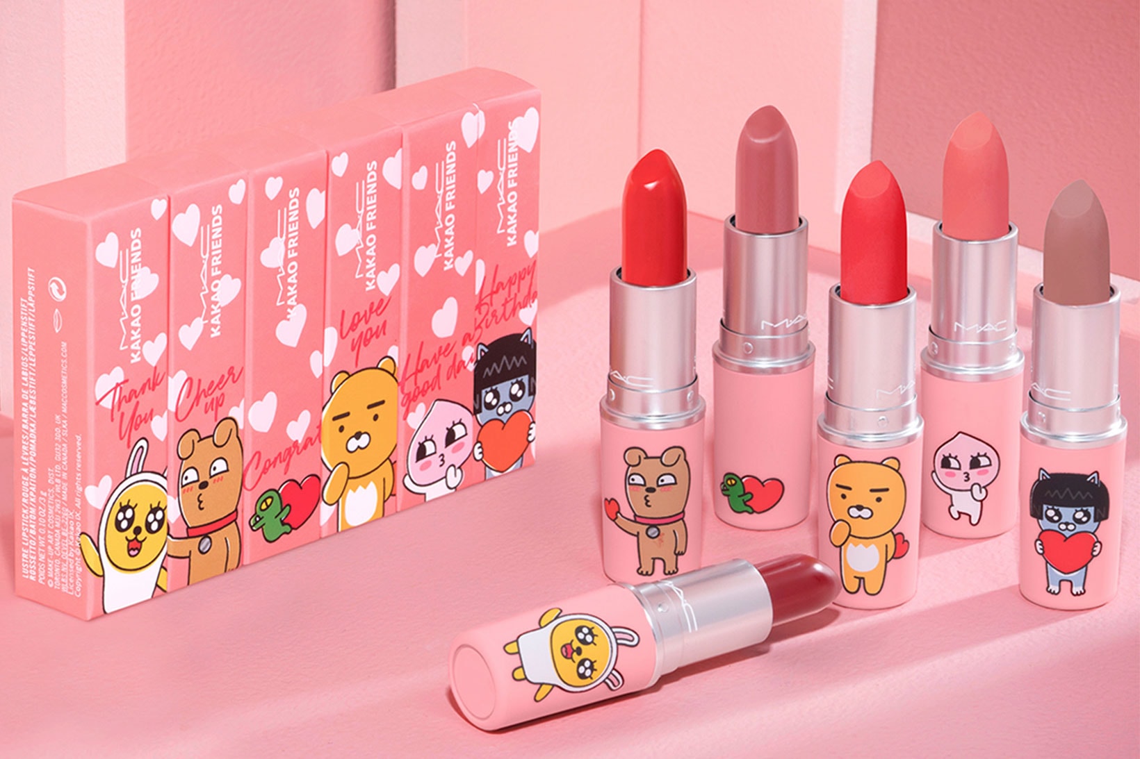 kakao friends mac cosmetics lipstick collaboration pink ryan apeach neo muzi