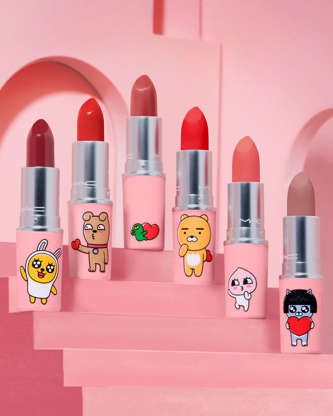 kakao friends mac cosmetics lipstick collaboration pink packaging