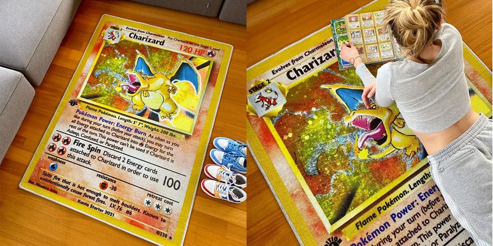 Kids Room Decor Pokemon Card Rug Charizard Pokemon Card Rug Anime Movie Rug 