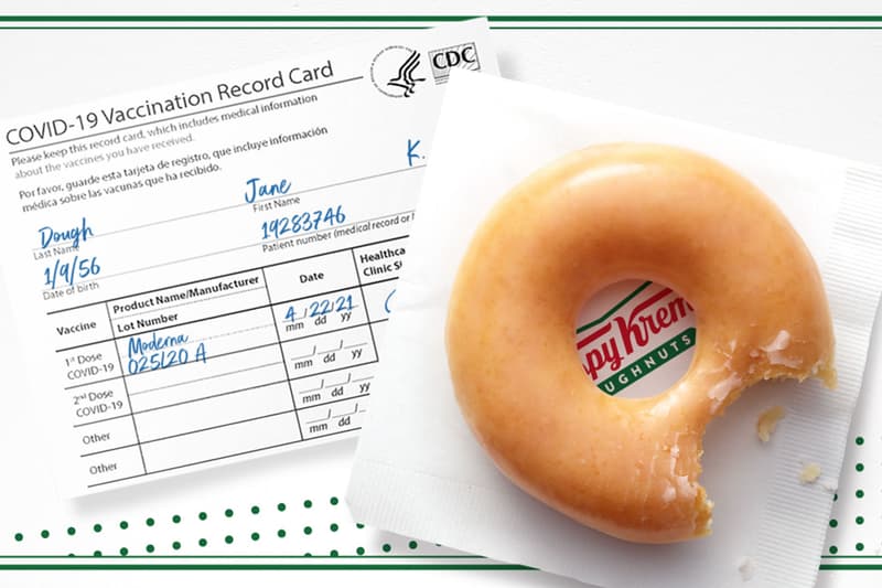 krispy kreme covid19 coronavirus vaccination card free glazed donuts dozen info