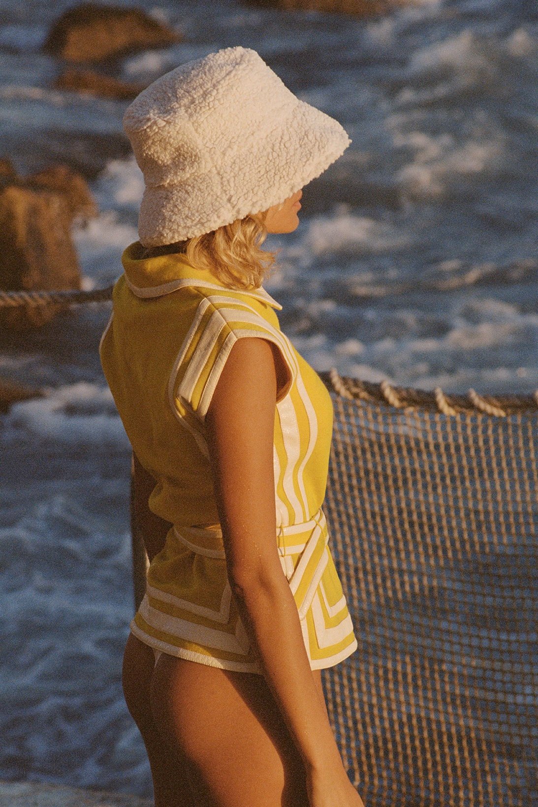 lack of color summer bucket hats white terry yellow swimsuit top