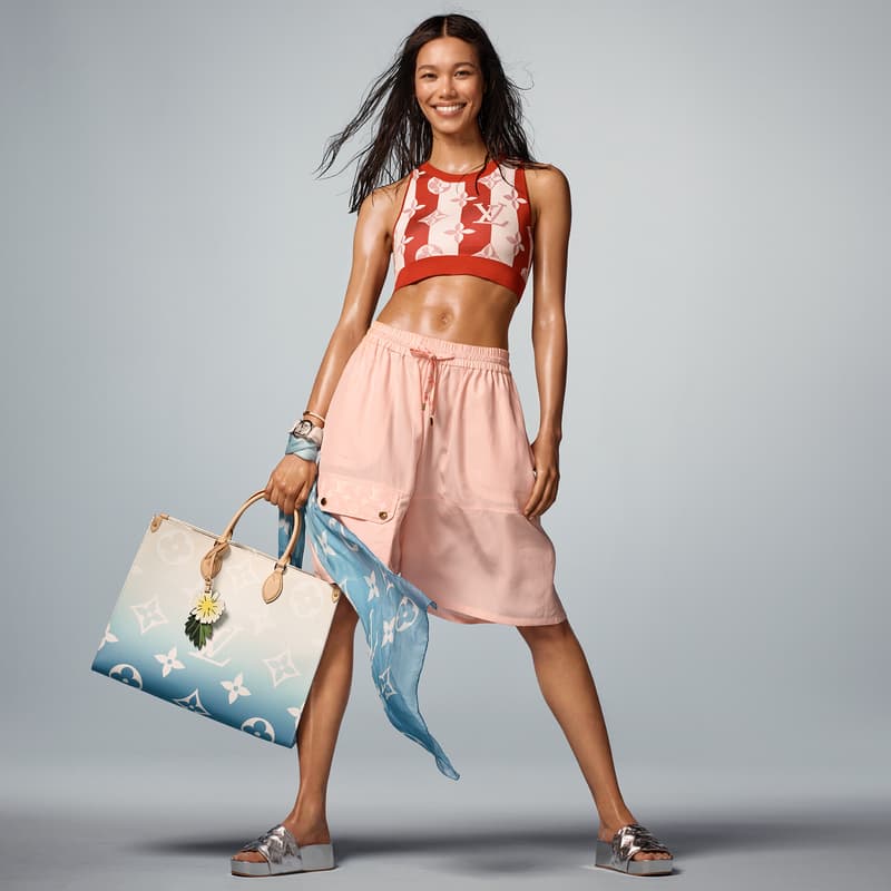 louis vuitton summer 2021 womenswear capsule onthego gm by the pool handbag skirt top