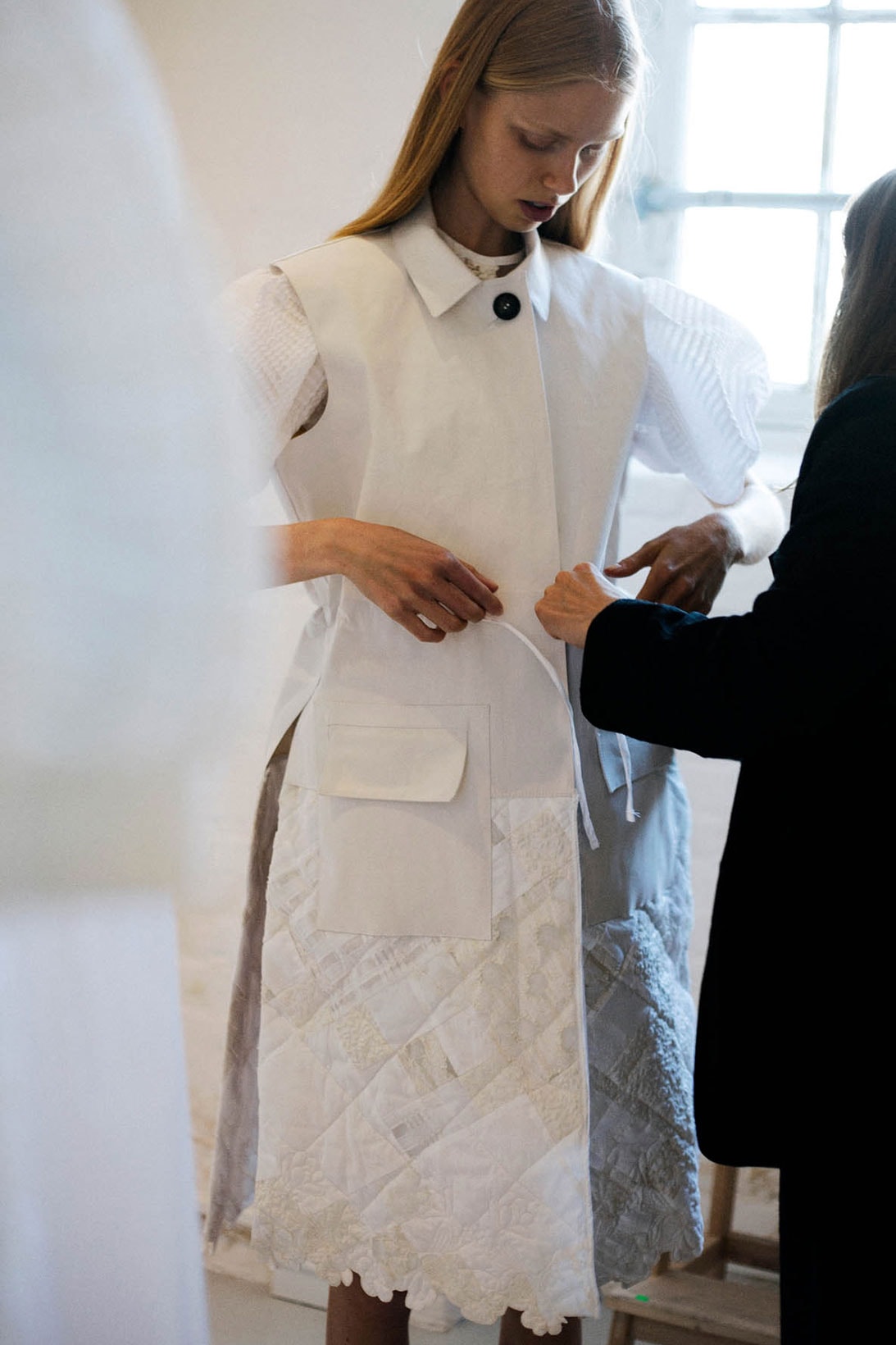 mackintosh cecilie bahnsen collaboration white dress coat fitting studio