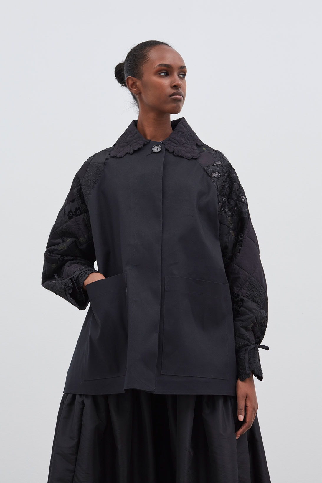 mackintosh cecilie bahnsen collaboration hanger black coat fitting model