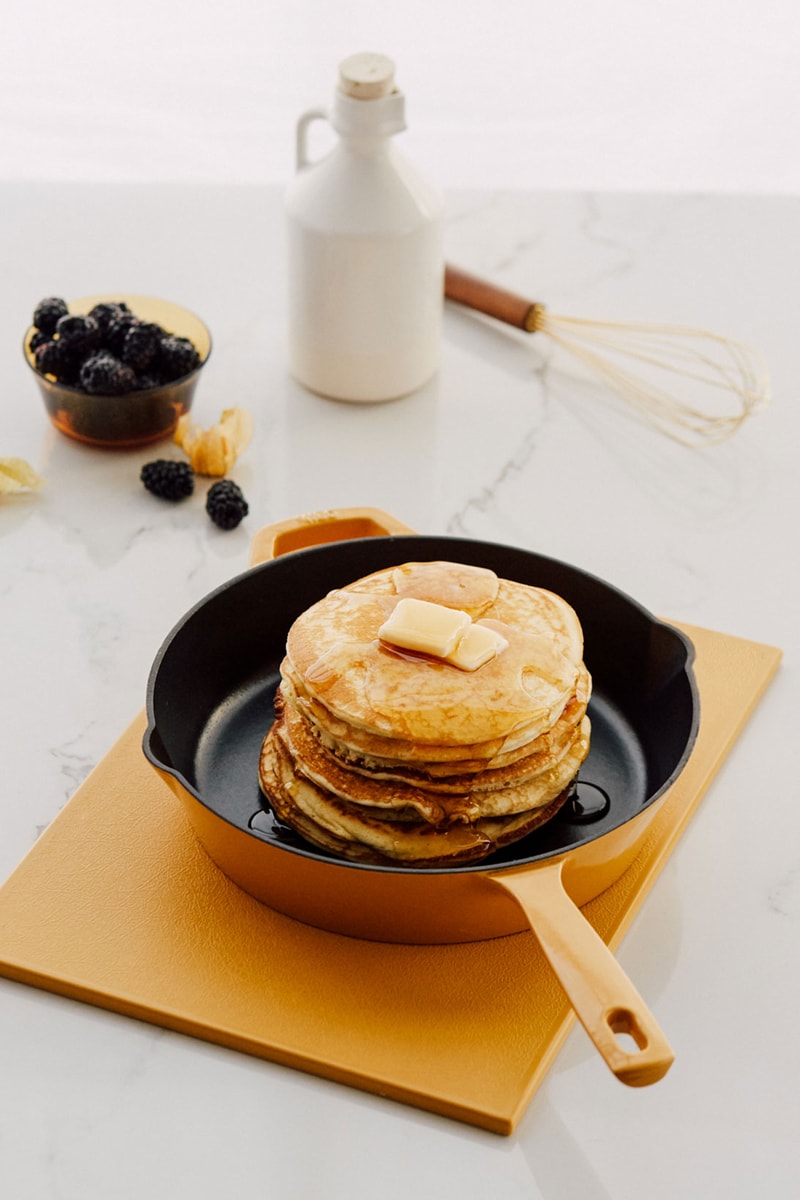 milo cookware kitchen cast iron pants pots new colorways yellow pancakes syrup blueberries