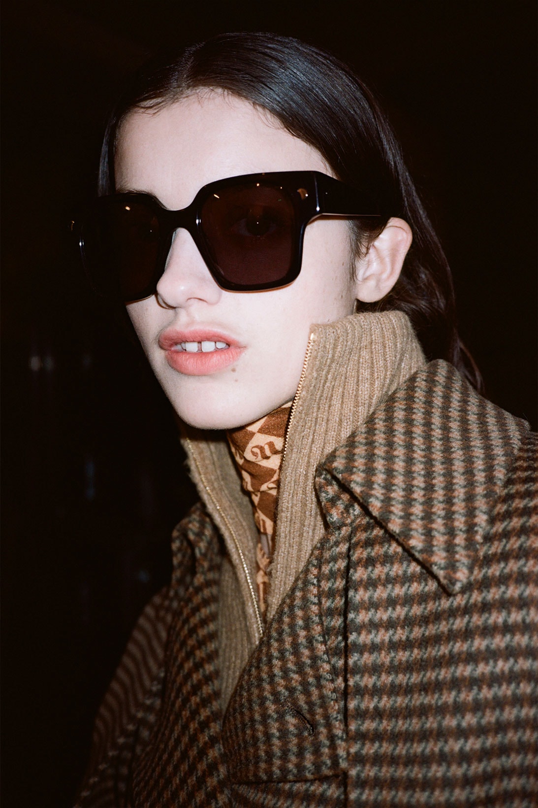 nanushka fall winter fw211 collection lookbook sunglasses plaid check coat knitwear