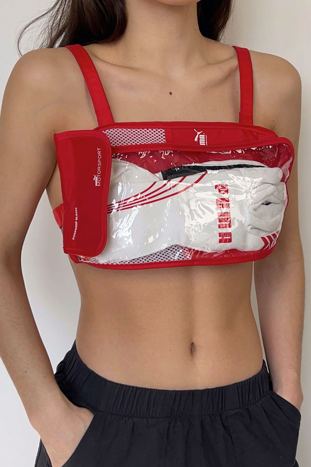 nicole mclaughlin puma upcycled sports bras collaboration women win red