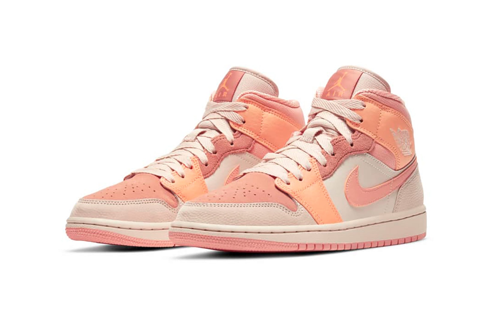 nike air jordan 1 aj1 mid womens sneakers apricot orange pink colorway shoes footwear sneakerhead kicks lateral laces