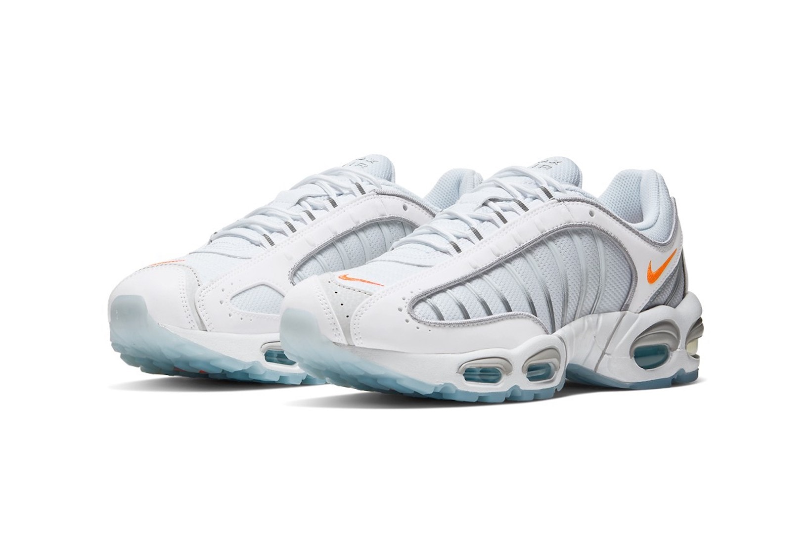 nike air max tailwind iv sneakers platinum tint white silver orange colorway footwear shoes kicks sneakerhead lateral laces