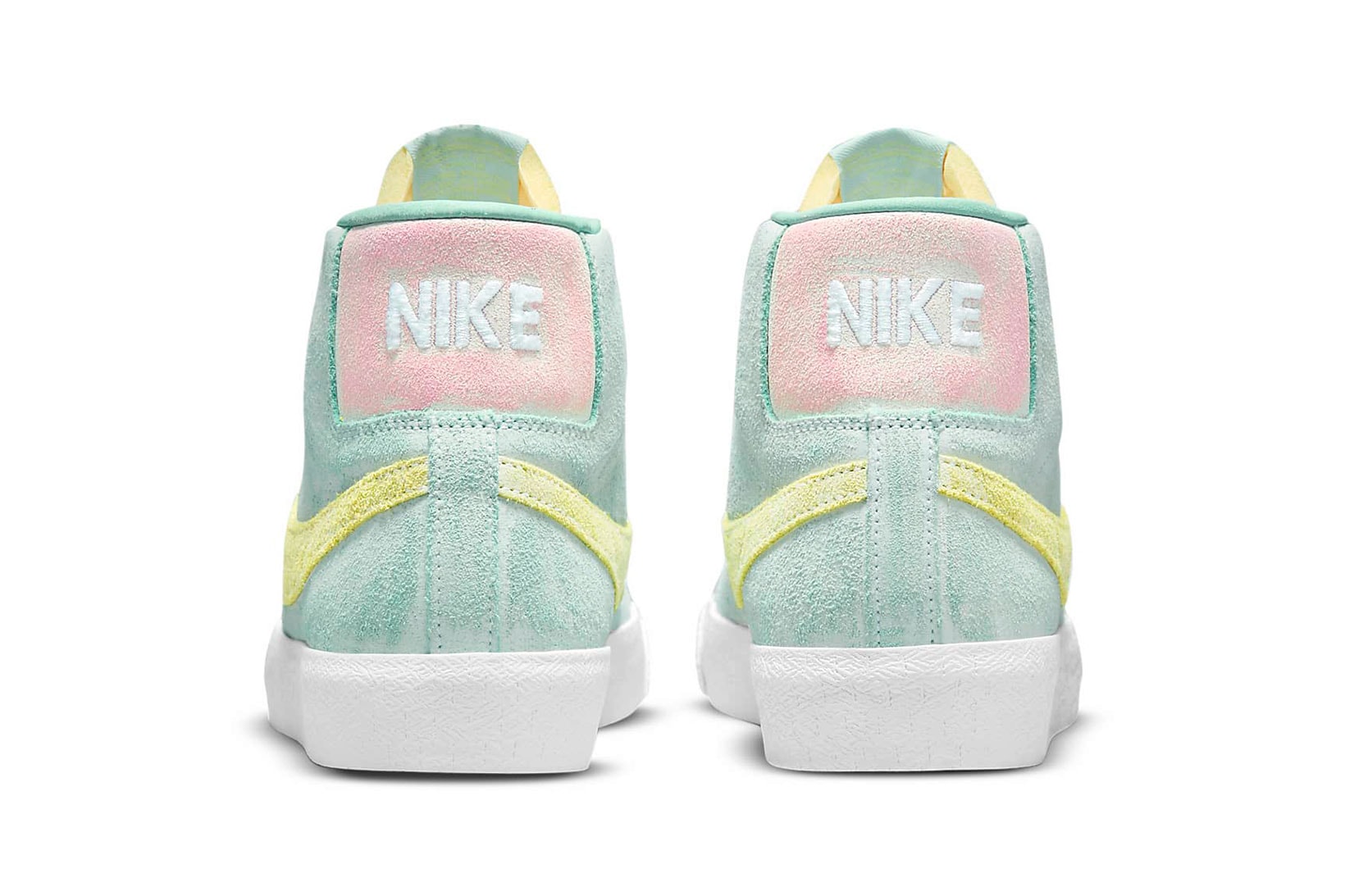 nike sb zoom blazer mid premium sneakers pastel green yellow pink white footwear shoes sneakerhead heel