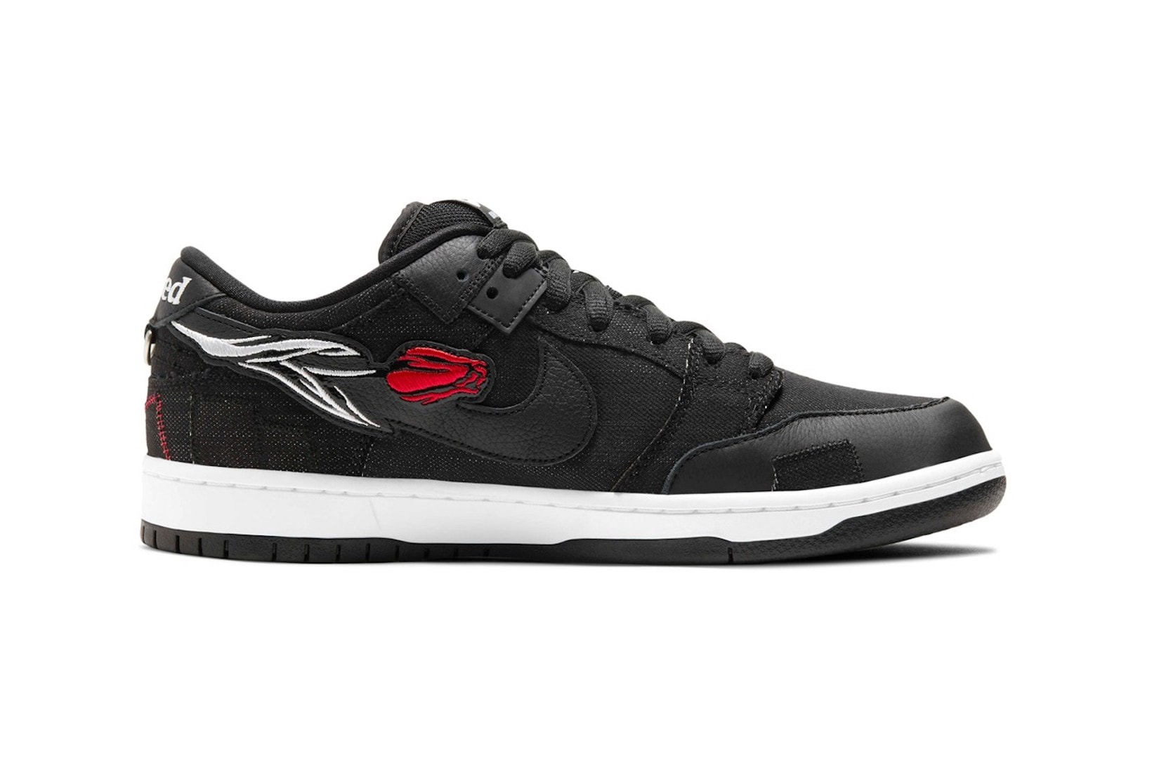 nike verdy sb dunk low wasted youth sneakers collaboration black white rose kicks shoes sneakerhead footwear lateral