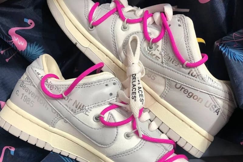 off white nike virgil abloh 50 dunk low sneakers collaboration footwear kicks shoes sneakerhead pink white