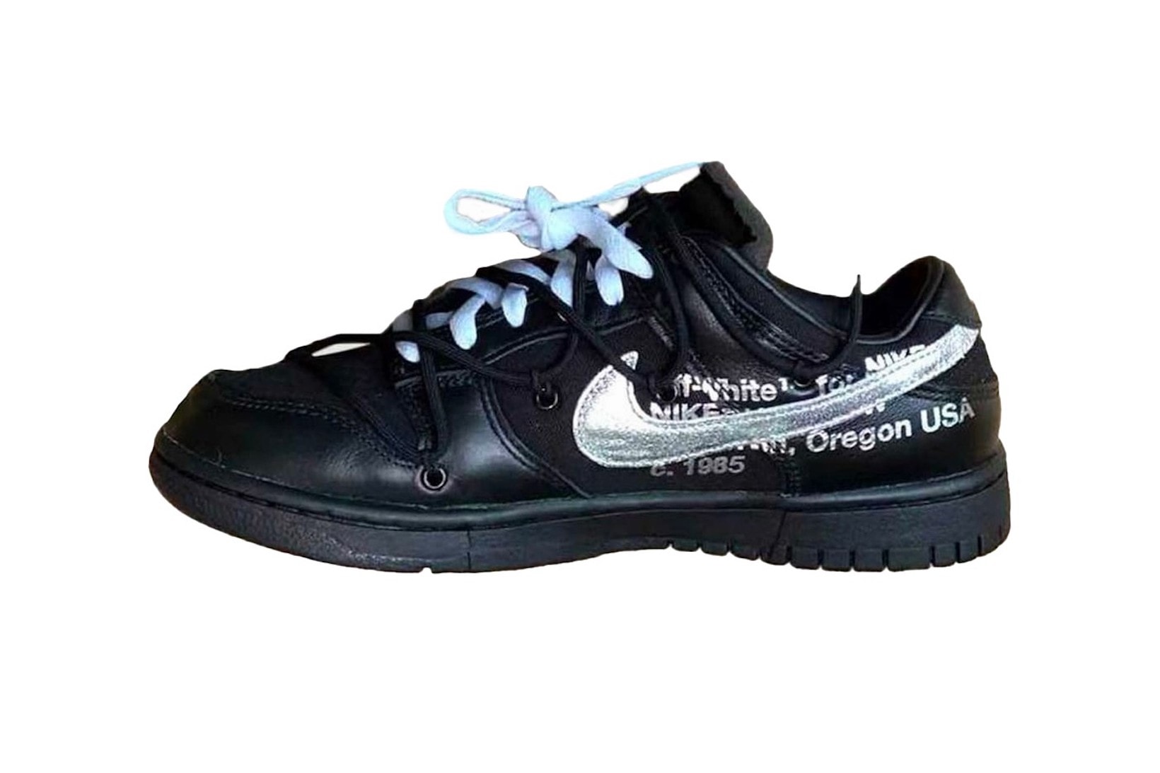 off white nike virgil abloh 50 dunk low sneakers collaboration footwear kicks shoes sneakerhead black blue lateral