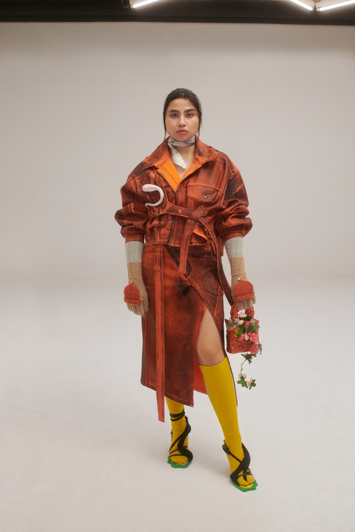 ottolinger fall winter 2021 fw21 collection paris fashion week pfw denim coat orange outerwear